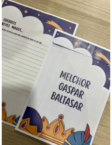 SOBRE PEQUE + 2 CARTAS REYES MAGOS CORONAS