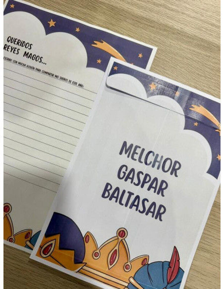 SOBRE PEQUE + 2 CARTAS REYES MAGOS CORONAS