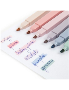 SET 6 MARCADORES CON PUNTA BISELADA TONOS PASTEL 2