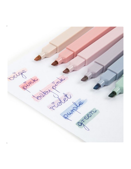 SET 6 MARCADORES CON PUNTA BISELADA TONOS PASTEL