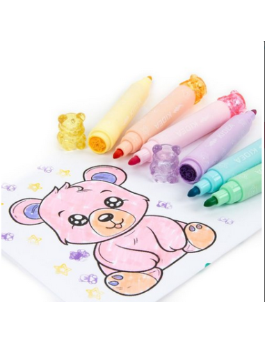 SET 6 ROTULADORES + SELLO OSITO COLORES PASTEL
